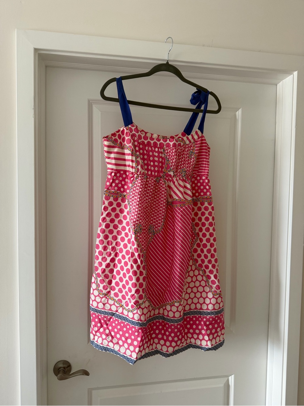 Tibi Pink Polka Dot Patchwork Sundress with Blue Straps